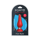 Forto F-21 Tear Drop Silicone Anal Plug Small Red packaging showing 100% silicone design for comfortable exploration.