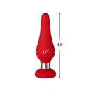 Forto F-21 Tear Drop Silicone Anal Plug Small Red showcasing its smooth design and dimensions of 3.9" by 1.1".