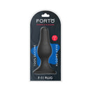 Forto F-11 Lungo Silicone Anal Plug Large Black in packaging showcasing silky-smooth silicone material.