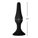 Forto F-11 Lungo Silicone Anal Plug Large Black shown with measurements of 6.0" height and 1.5" width.