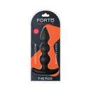 Forto F-42 Spiral Beads Silicone Anal Plug Black in packaging, showcasing its silky-smooth design and textured beads.
