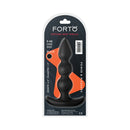 Forto F-42 Spiral Beads Silicone Anal Plug Black packaged on display, showcasing its textured design and premium silicone material.