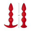 Forto F-42 Spiral Beads Silicone Anal Plug Red showing dimensions and design features for enhanced anal play.
