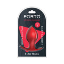 Forto F-60 Spade Silicone Anal Plug Small Red packaging showcasing its silky-smooth silicone design.