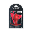 Forto F-60 Spade Silicone Anal Plug Small Red packaging showcasing its design and features.