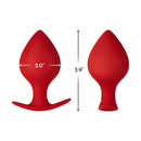 Forto F-60 Spade Silicone Anal Plug Medium Red dimensions 2.0 inches wide and 3.9 inches tall, showcasing its bold design.