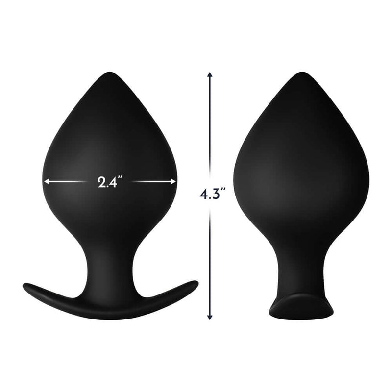 Forto F-60 Spade Silicone Anal Plug Large Black dimensions 2.4 inches wide 4.3 inches tall