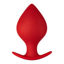 Forto F-60 Spade Silicone Anal Plug Large Red showcasing its smooth, tapered shape and flared base for secure wear.