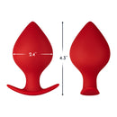 Forto F-60 Spade Silicone Anal Plug Large Red showcasing its dimensions of 2.4 inches wide and 4.3 inches tall.