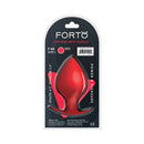 Forto F-60 Spade Silicone Anal Plug Large Red packaging showcasing its sleek design and bold color.