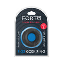 Forto F-33 Liquid Silicone Cockring Large Black packaging with soft and stretchy design for enhanced pleasure.