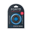 Forto F-33 Liquid Silicone Cockring Medium Black in packaging, featuring a smooth silicone design for enhanced pleasure.