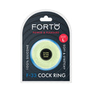 Forto F-33 Liquid Silicone Cockring Large Glow packaging, soft, stretchy, glow-in-the-dark feature, size L.