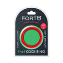 Forto F-64 Wide Liquid Silicone Cockring Large Red packaging featuring soft and stretchy design for enhanced comfort.