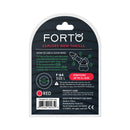Forto F-64 Wide Liquid Silicone Cockring Large Red package showing usage instructions and size details.