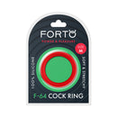 Forto F-64 Wide Liquid Silicone Cockring Medium Red packaging with soft and stretchy design for comfort and pleasure.