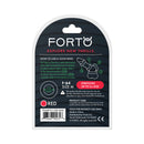 Forto F-64 Wide Liquid Silicone Cockring Medium Red packaging instructions and size details