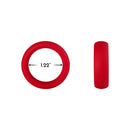 Forto F-64 Wide Liquid Silicone Cockring Small Red product showing dimensions and texture.