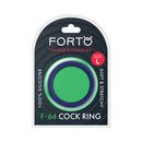 Forto F-64 Wide Liquid Silicone Cockring Large Blue packaging showing size L and features.