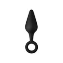 Forto F-10 Silicone Anal Plug With Pull Ring Medium Black displayed against a white background.