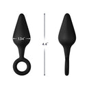 Forto F-10 Silicone Anal Plug With Pull Ring Medium Black dimensions: 1.34" width, 4.4" height.