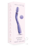 Wellness Eternal Wand Silicone Vibrating Massager Lavender packaging with remote control and product details.