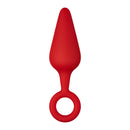 Forto F-10 Silicone Anal Plug With Pull Ring Large Red in a smooth red silicone design with a practical ring base.