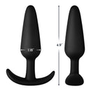 Forto F-31 Silicone Anal Plug Large Black dimensions shown with height 4.9" and width 1.18" for progressive fullness.