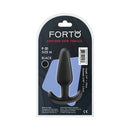 Forto F-31 Silicone Anal Plug Medium Black packaging, showcasing sleek design and size details.