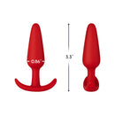 Forto F-31 Silicone Anal Plug Small Red showcasing dimensions 0.86 inches and 3.3 inches.