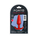 Forto F-31 Silicone Anal Plug Small Red packaging featuring beginner-friendly design and information.