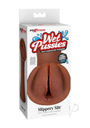PDX Extreme Wet Pussies Slippery Slit Stroker Chocolate packaging with realistic detail and self-lubricating design.