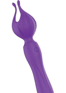 Purple wand-style clitoral stimulator with flower petal design for intense sensations and customizable vibration patterns.