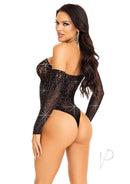Leg Avenue Rhinestone Net and Lace Off the Shoulder Teddy showcasing a stunning back view with sparkling accents.