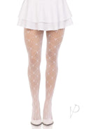 Leg Avenue Love Struck Heart Net Tights One Size White showcasing an allover heart-patterned design.