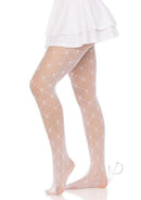 Leg Avenue Love Struck Heart Net Tights One Size White featuring an allover heart-patterned net design.