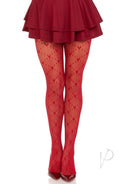Leg Avenue Love Struck Heart Net Tights One Size Red showcased with a playful heart pattern and a flirty bold red color.
