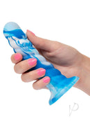 Twisted Love Twisted Ribbed Probe Silicone Anal Probe Blue held in hand with pink nails.