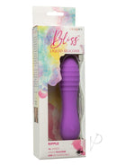 Bliss Liquid Silicone Ripple Rechargeable Vibrator Purple in packaging with description of features and colors.