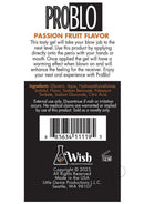 ProBlo Oral Pleasure Flavored Gel 1.5 Oz Passion Fruit product label with ingredients and usage details.
