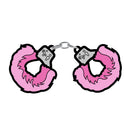 Wood Rocket Fuzzy Handcuffs Soft Enamel Lapel Pin featuring playful pink fuzzy handcuffs design.