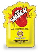 SMACK Lickable Massage Oil Passion Fruit 3 ml packaging featuring vibrant design and flavor.