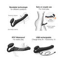 Strap-on-me Remote Vibrating Bendable Strap-on Black Medium showcasing bendable technology for diverse positions and uses.