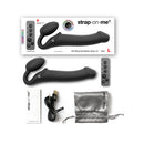 Strap-on-me Remote Vibrating Bendable Strap-on Black Large with remote, charging cable, and pouch.