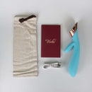 Image showing Viotec Metis Rabbit Vibe Blue with storage pouch, user guide, and charging cable.
