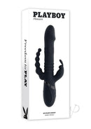 Playboy Big Bunny Energy Triple Stimulation Rabbit Vibrator on a sleek box highlighting its enticing features.