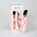 Viotec Metis Touch Panel Rabbit Vibrator Pink displayed with packaging, designed for dual stimulation and enhanced pleasure.