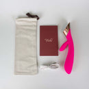 Viotec Metis Touch Panel Rabbit Vibrator Fuchsia with storage pouch and user manual.