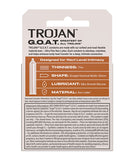 Trojan G.O.A.T Non-Latex Lubricated Condoms Box of 3 packaging details and specifications