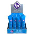 ID Glide Water Based Lubricant 1 Oz 24 Count Display with blue tubes in a countertop ready-to-sell display.